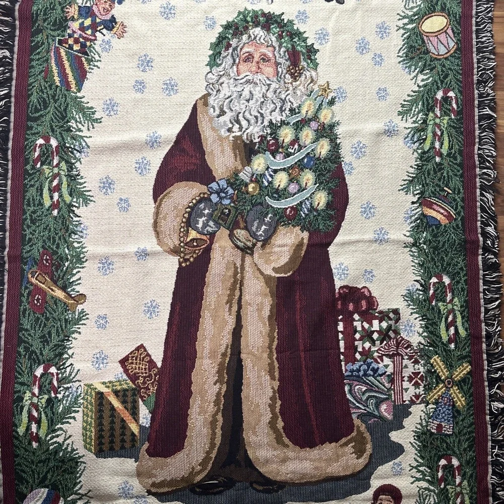 Goodwin Weaver Old World Christmas Santa Tapestry Fringe Throw Blanket 64x44 USA